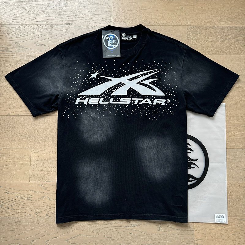 Hellstar Washed Black Rhinestone Graphic T-Shirt — context