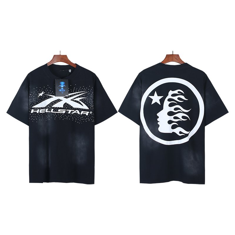 Hellstar Washed Black Rhinestone Graphic T-Shirt — hero