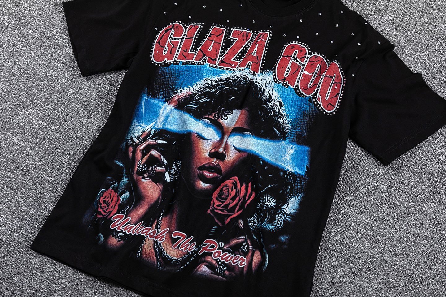 GLAZA GOD Unleash The Power Graphic T-Shirt — detail