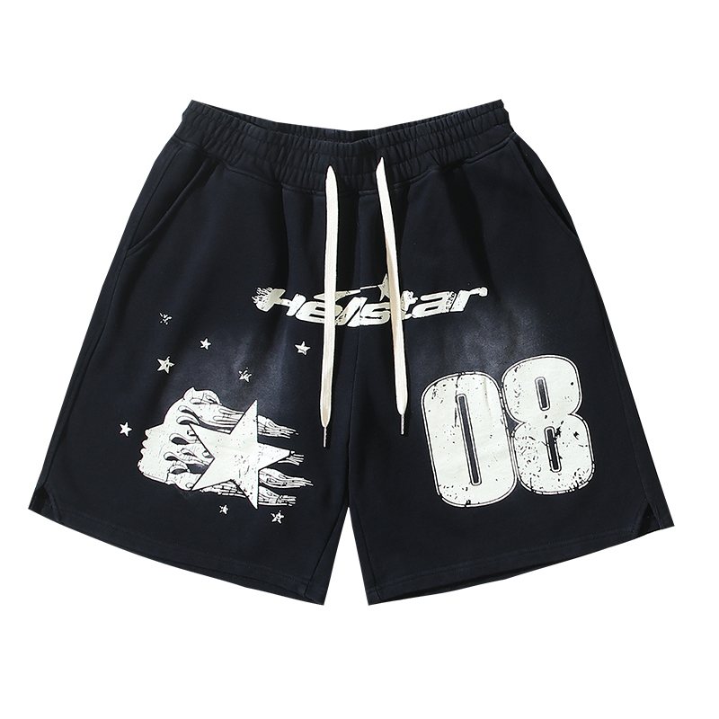 Hellstar 08 Washed Black Graphic Shorts — hero