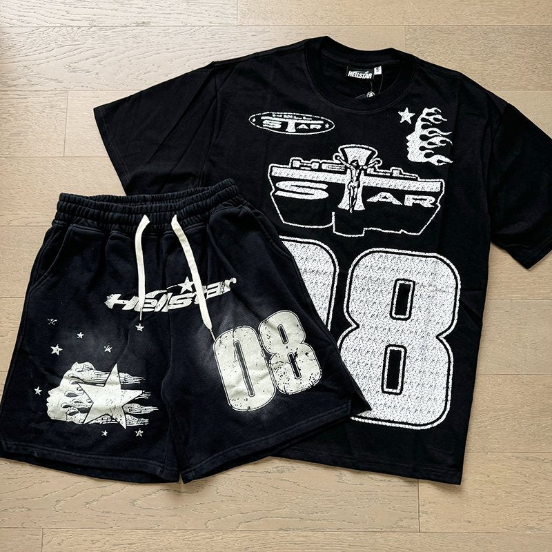 Hellstar 08 Washed Black Graphic Shorts — context