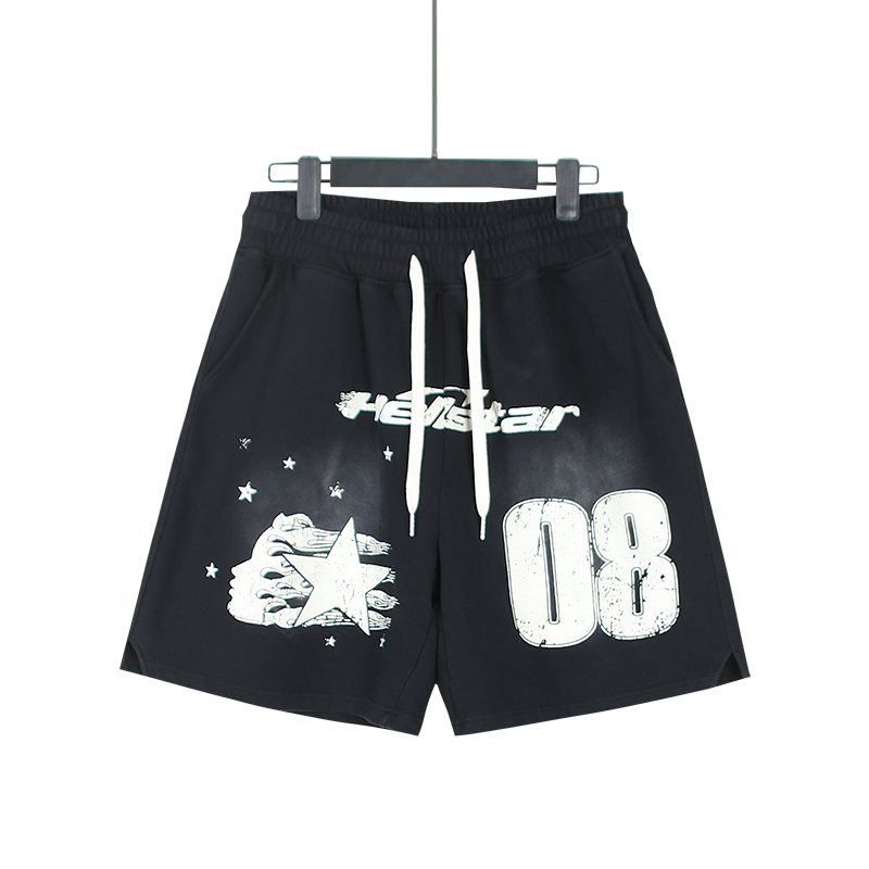 Hellstar 08 Washed Black Graphic Shorts — front