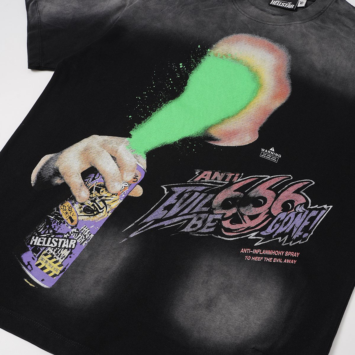 Hellstar Washed Black Front & Back Graphic T-Shirt — detail