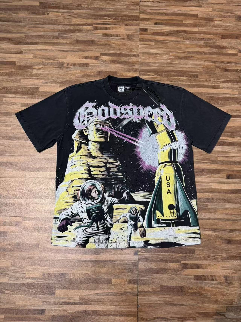Godspeed Astronaut Rocket Graphic T-Shirt — front