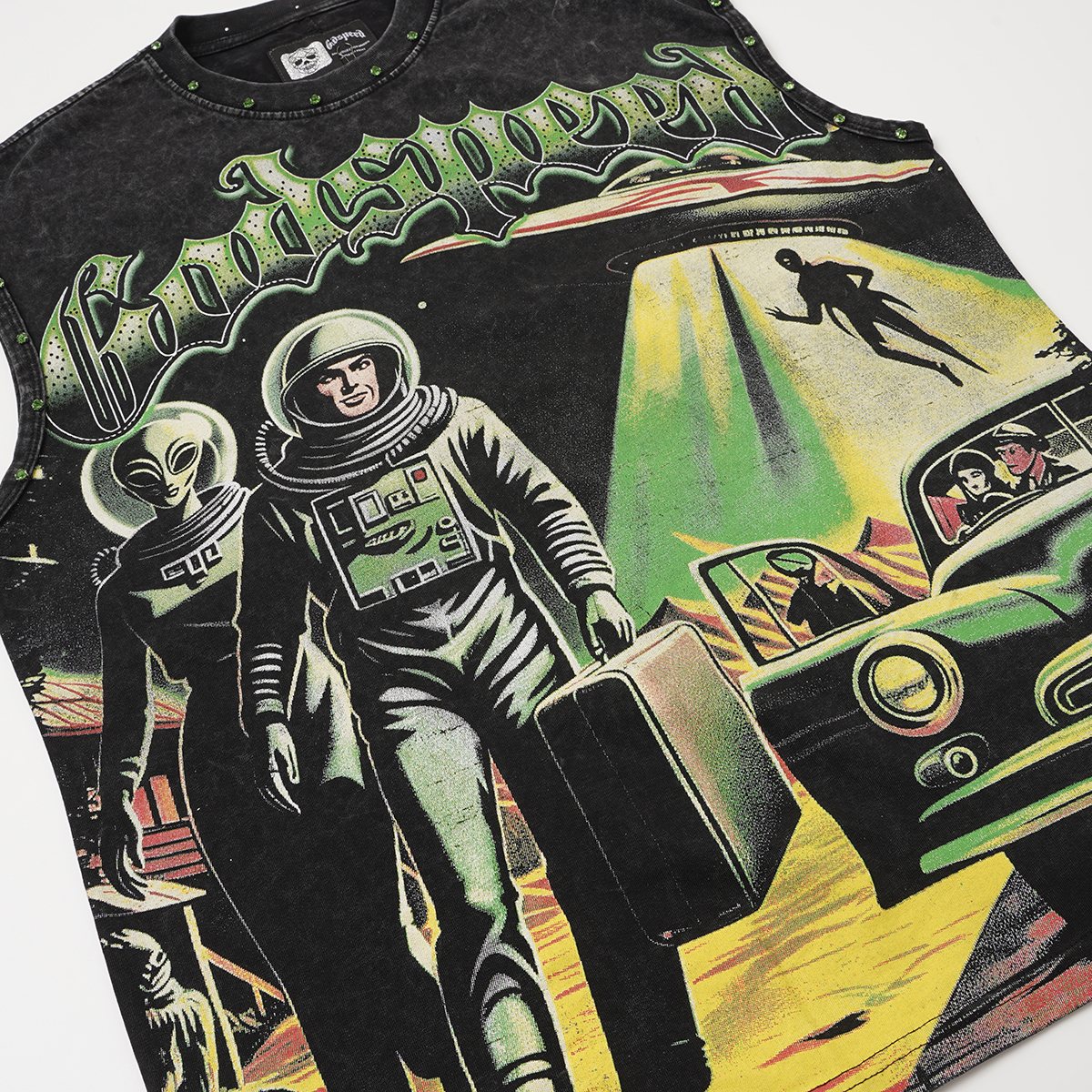 Godspeed Space Graphic Acid-Wash Sleeveless T-Shirt — detail