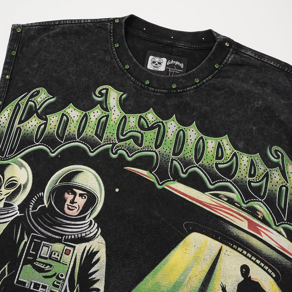Godspeed Space Graphic Acid-Wash Sleeveless T-Shirt — detail