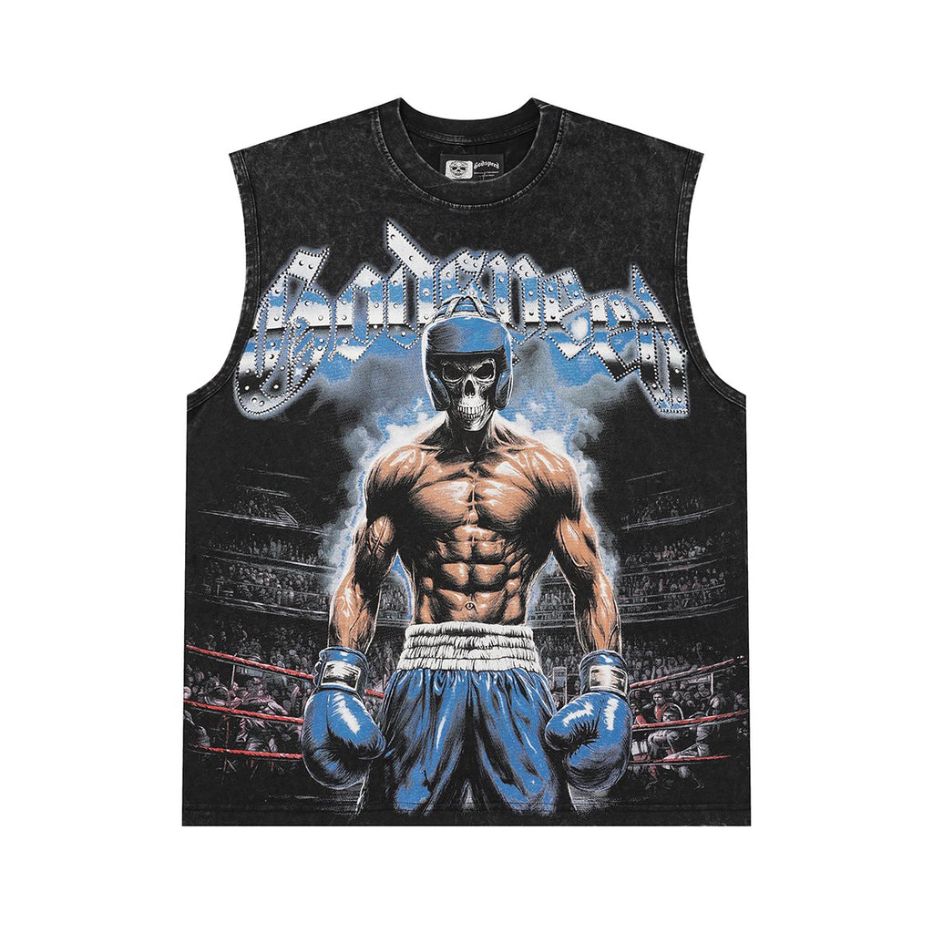Godspeed Boxer Skull Graphic Acid-Wash Sleeveless T-Shirt — hero