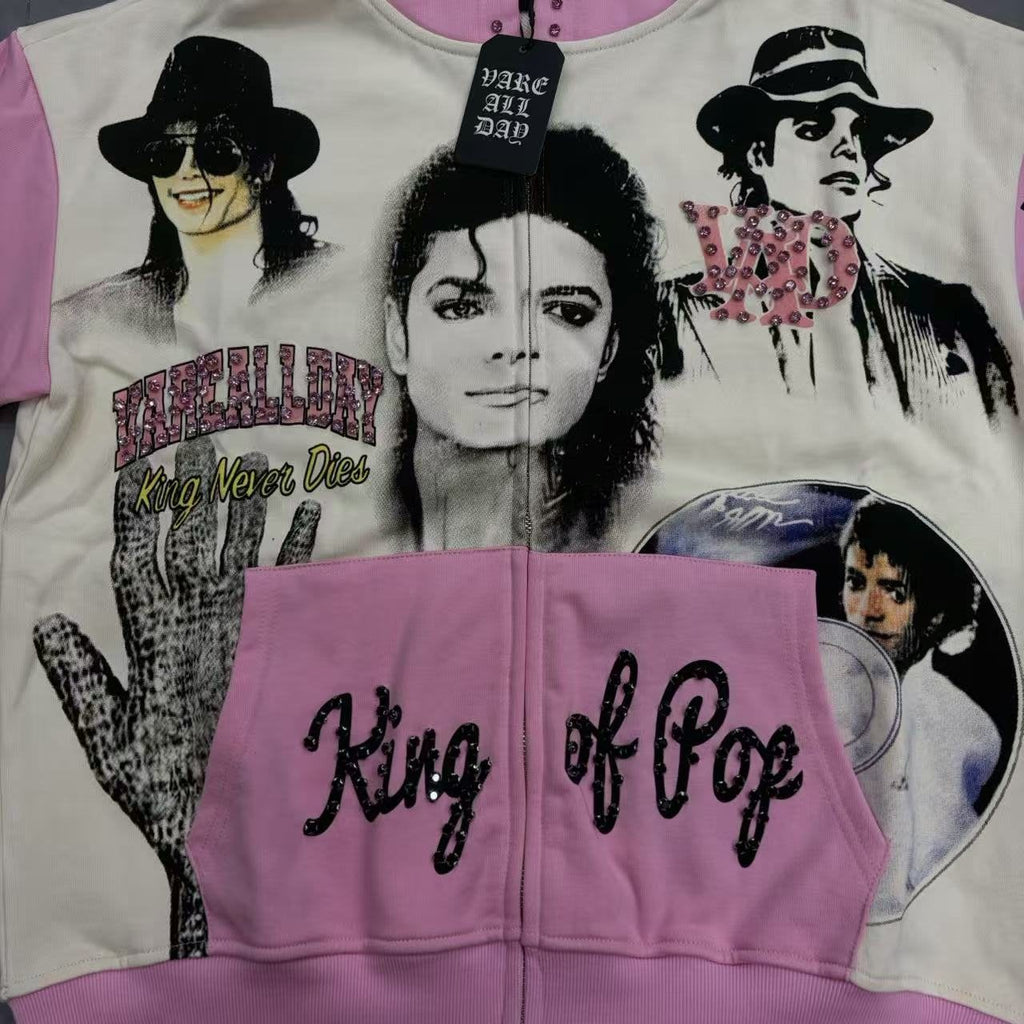 VARE ALL DAY King of Pop Graphic Zip Hoodie — front