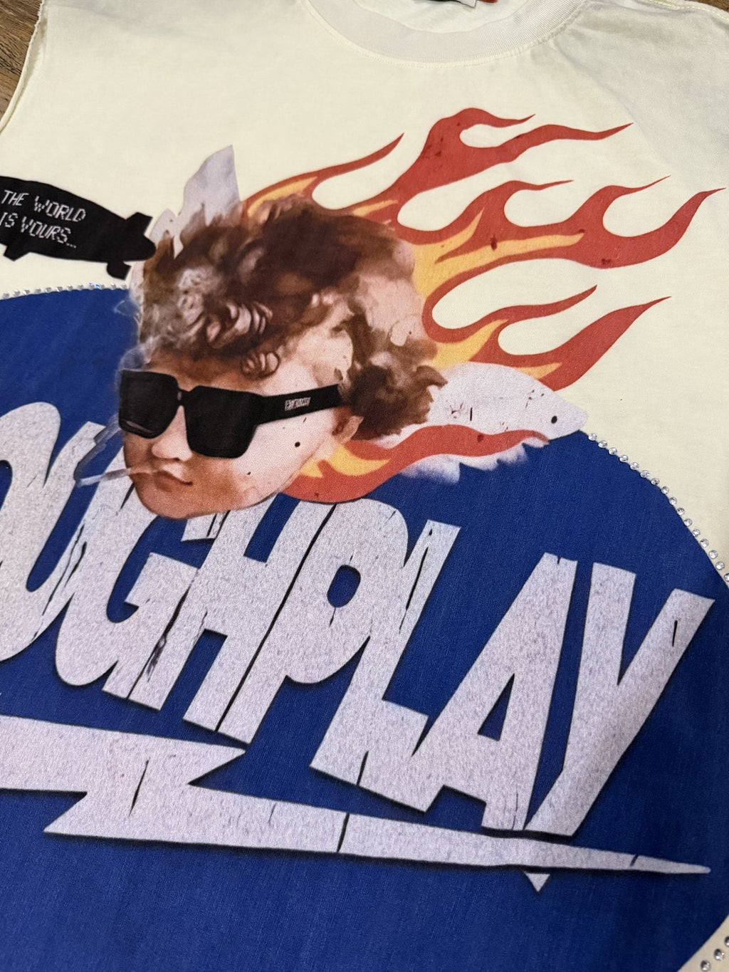 Rough Play Face & Flame Sleeveless T-Shirt — detail