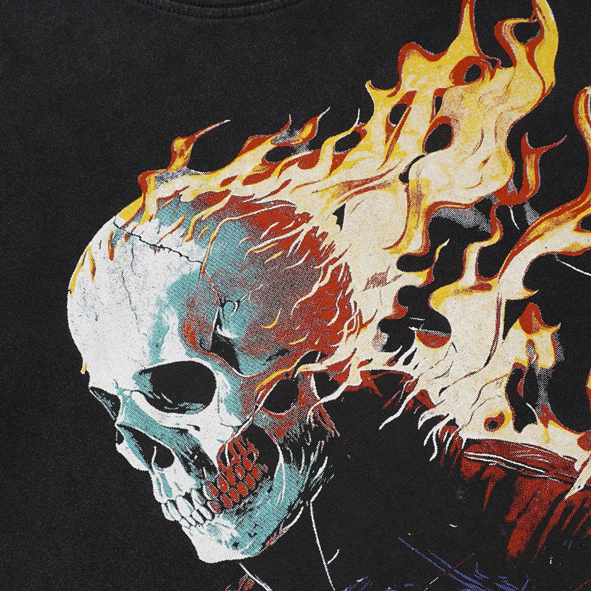 Godspeed Flaming Skull Washed Black Graphic T-Shirt — detail