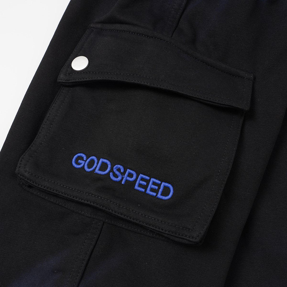 Godspeed Embroidered Cargo Sweat Shorts — detail