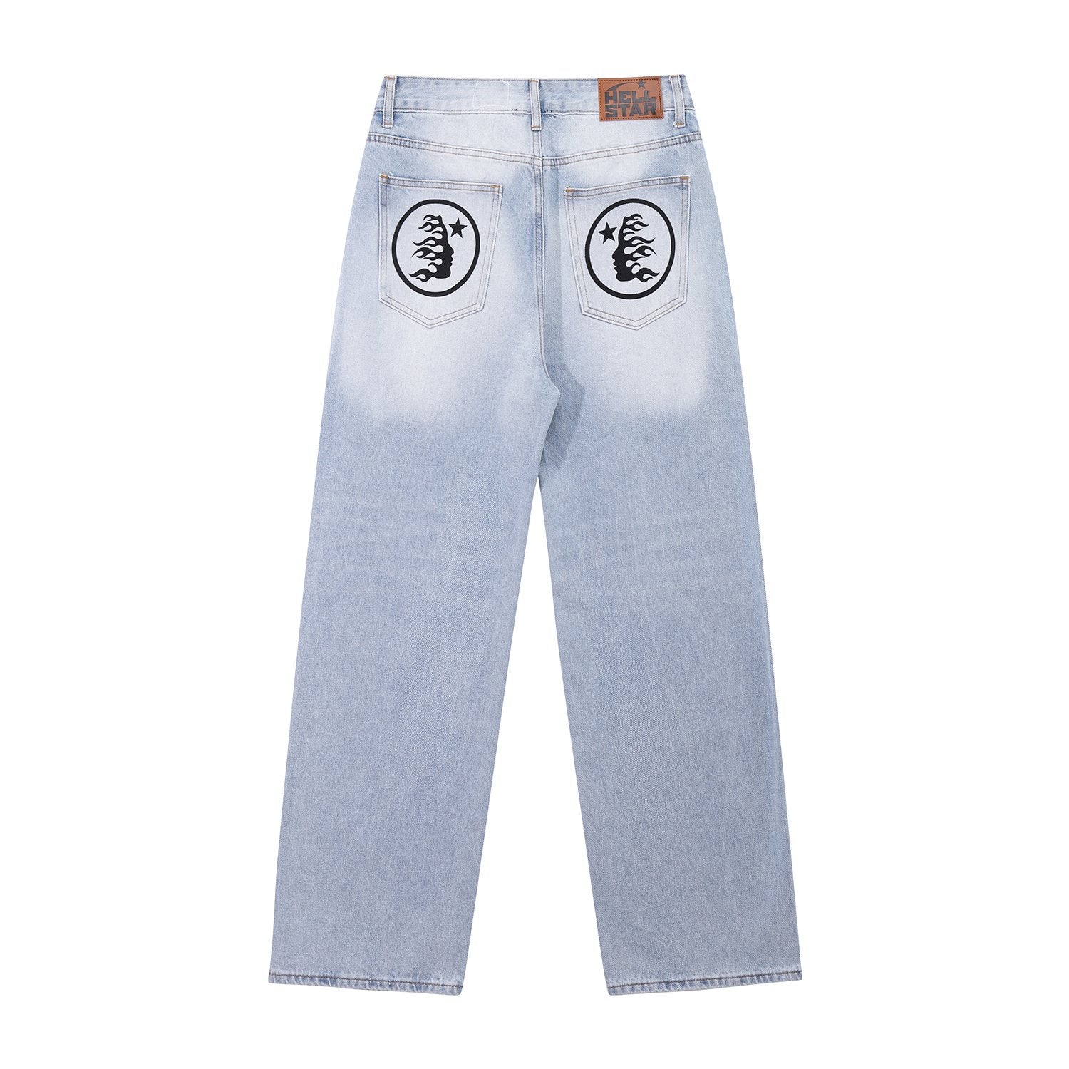 Hellstar Light Blue Washed Graphic Jeans — back