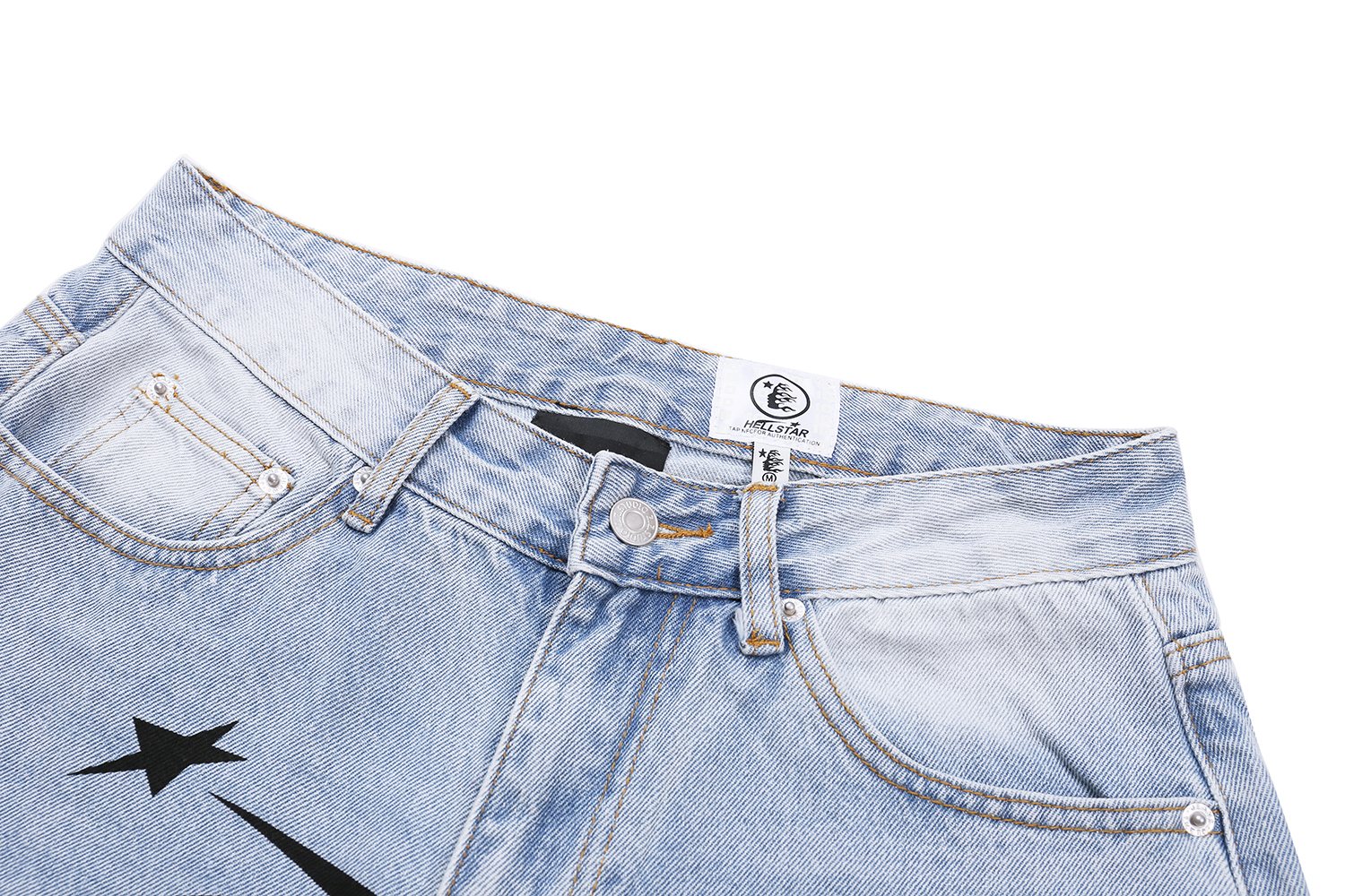 Hellstar Light Blue Washed Graphic Jeans — detail