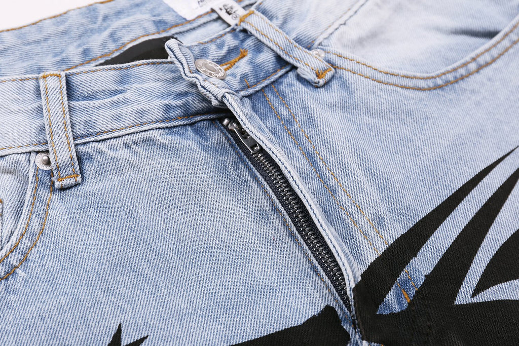Hellstar Light Blue Washed Graphic Jeans — detail