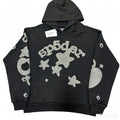 Sp5der Silver Rhinestone-Style Graphic Hoodie — hero