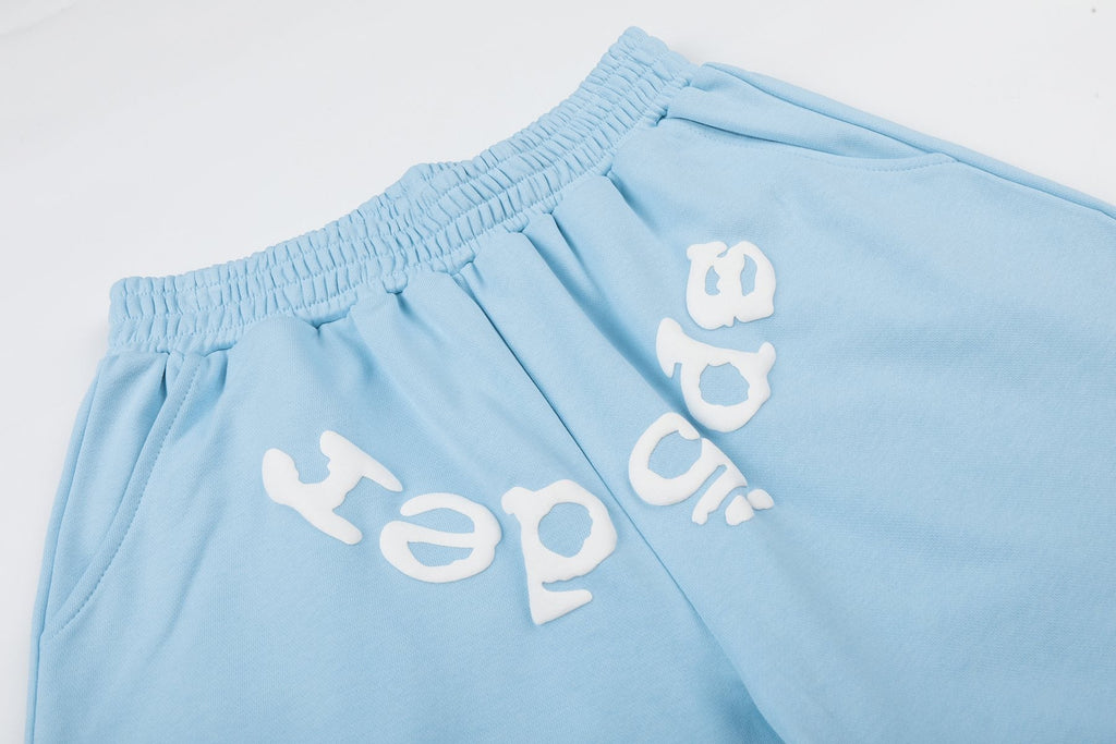 Sp5der Raised Graphic Raw Hem Shorts — detail