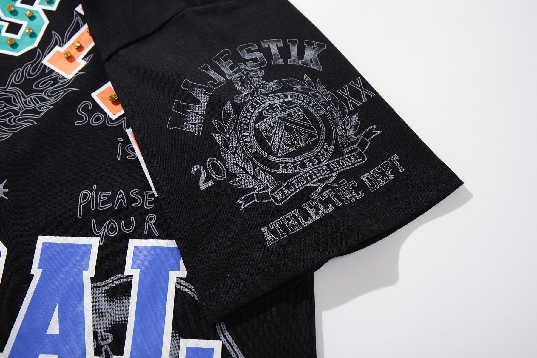 MAJESTIK Embellished Distressed Zip Polo Shirt — detail