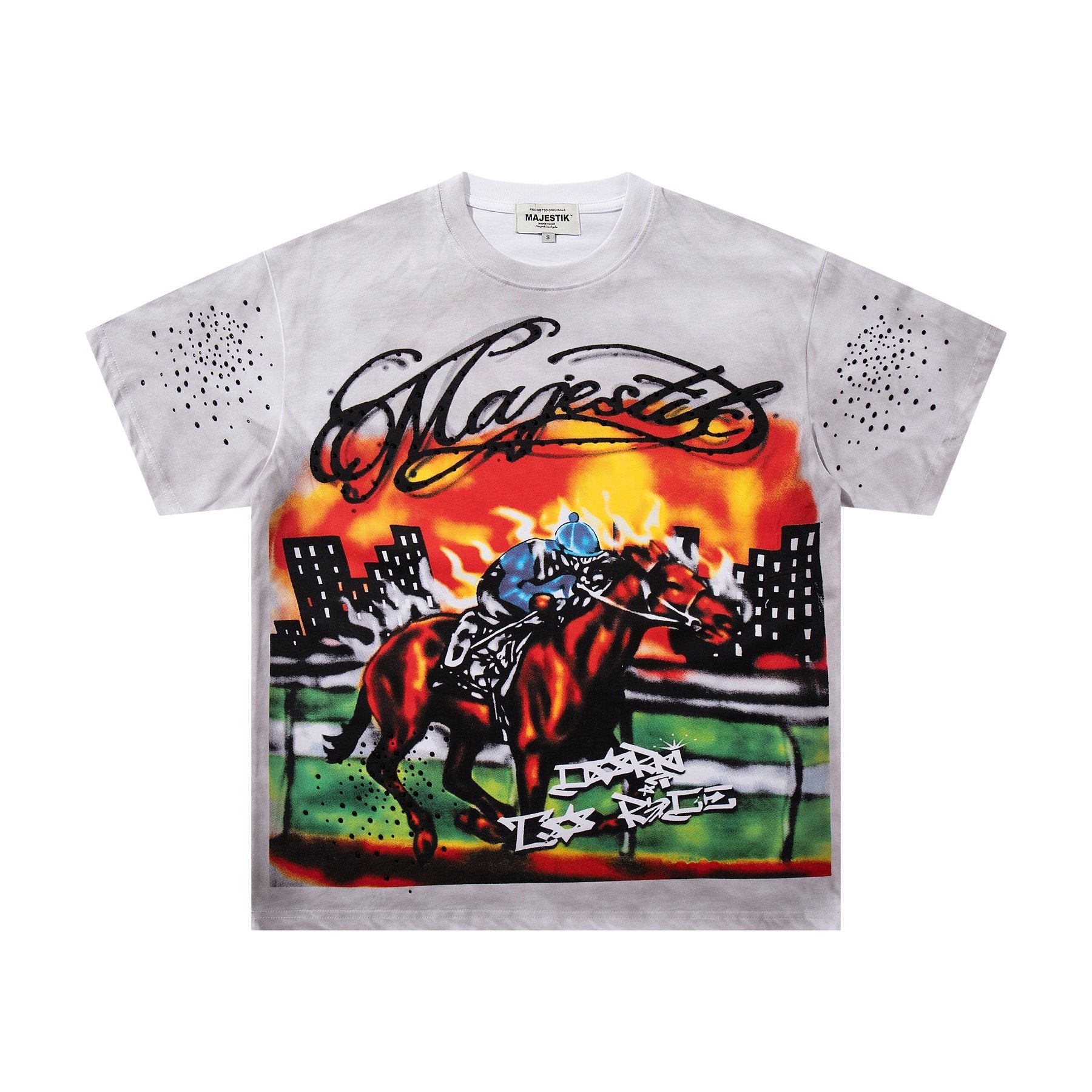 MAJESTIK Horse Racing Graffiti Graphic T-Shirt — front