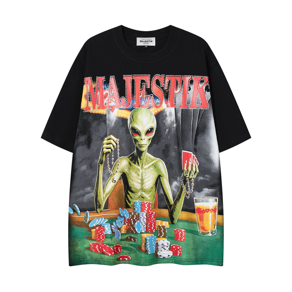 MAJESTIK Distressed Rhinestone Graphic T-Shirt — hero