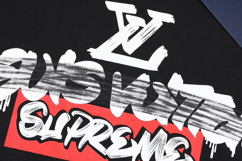 Supreme LV-Style Graffiti Graphic Short-Sleeve T-Shirt — detail