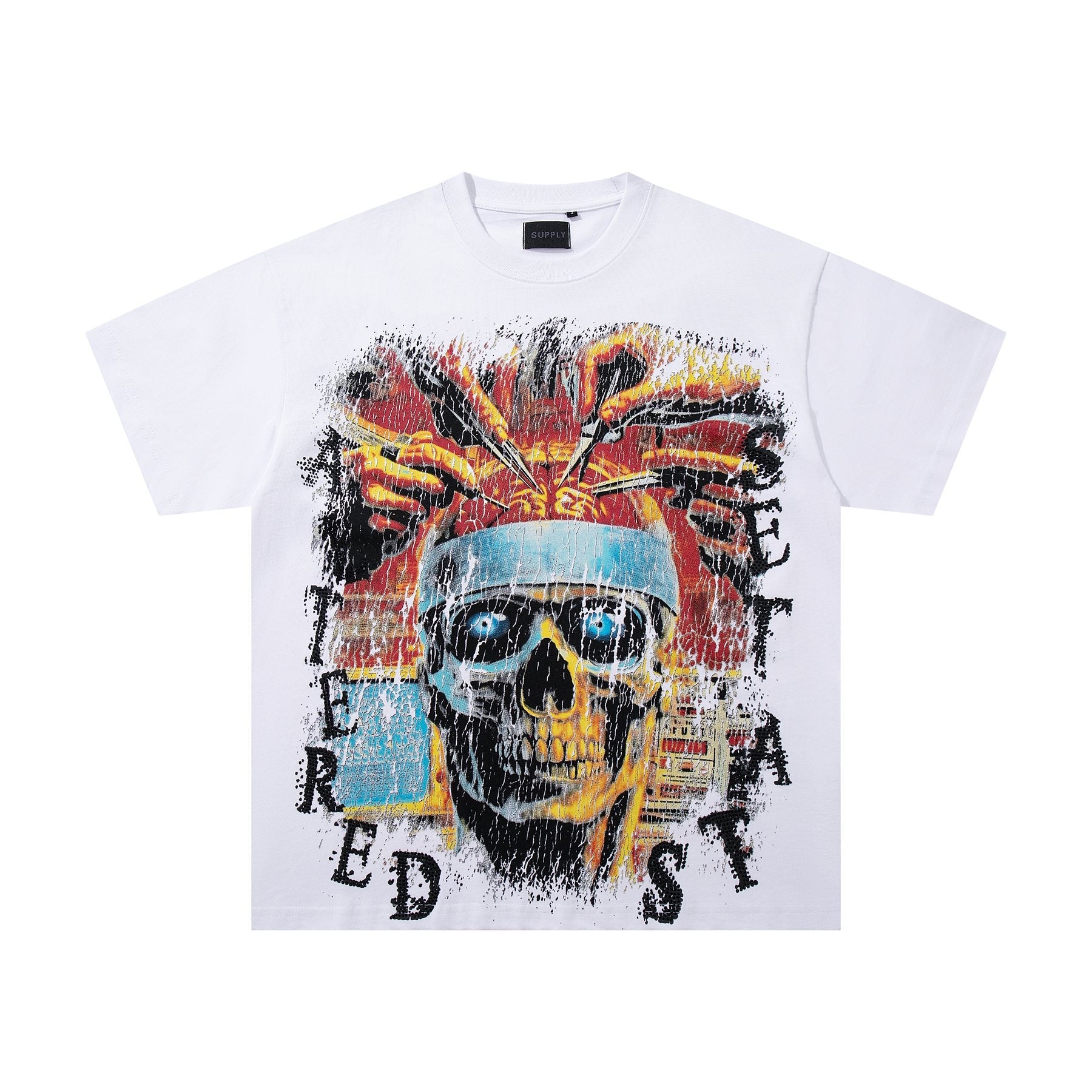 SUPPLY TEE Skull Rhinestone Graphic T-Shirt — front