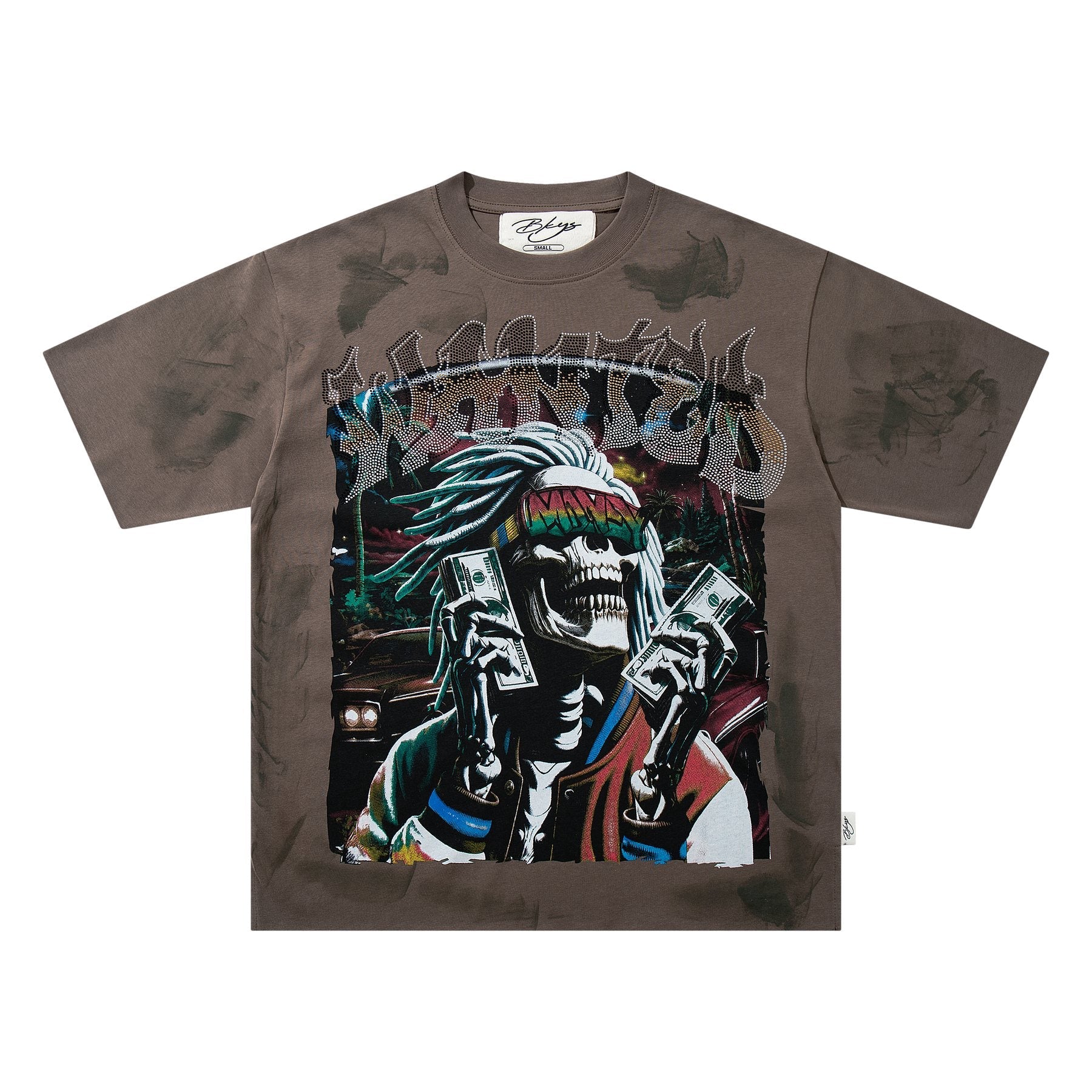 BKYS Revival Rich Death Rhinestone Graphic T-Shirt — front