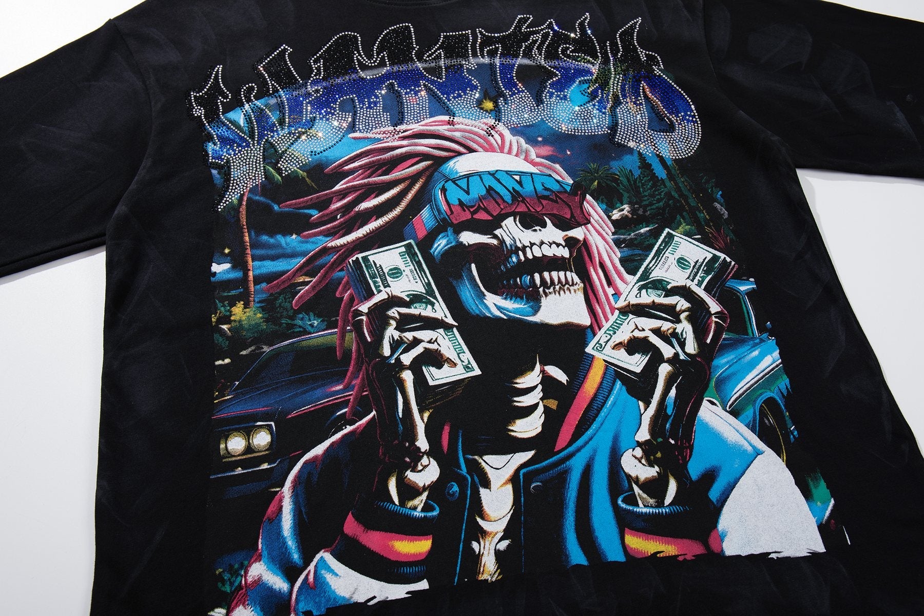 BKYS Revival Rich Death Rhinestone Graphic T-Shirt — detail