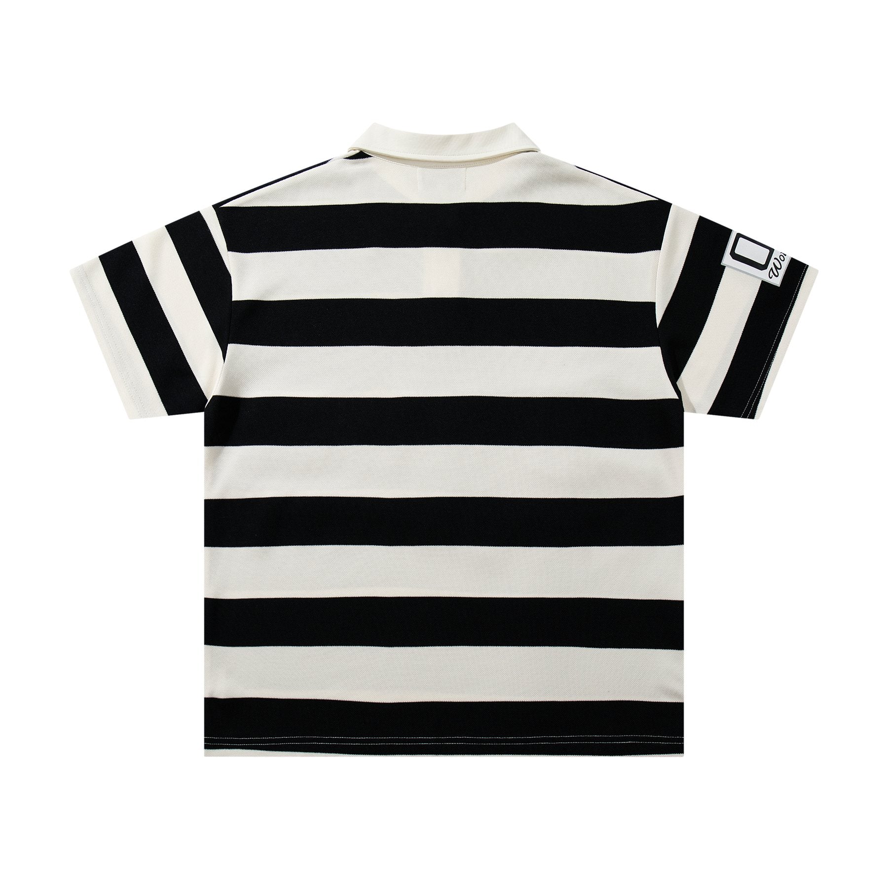 MAJESTIK Striped Crest Graphic Polo Shirt — back