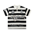 MAJESTIK Striped Crest Graphic Polo Shirt — hero