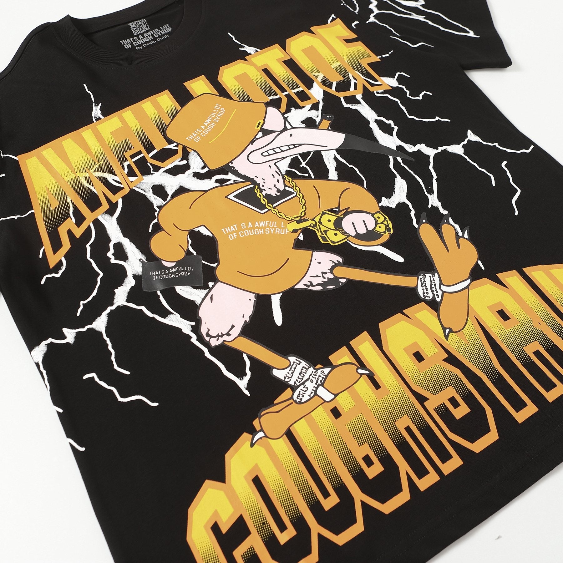 THAT'S A AWFUL LOT OF COUGH SYRUP Lightning Cartoon Graphic T-Shirt — detail