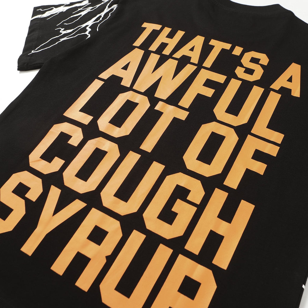 THAT'S A AWFUL LOT OF COUGH SYRUP Lightning Cartoon Graphic T-Shirt — detail