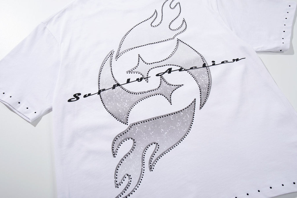 SUPPLY TEE Stud-Trim Flame Graphic T-Shirt — detail