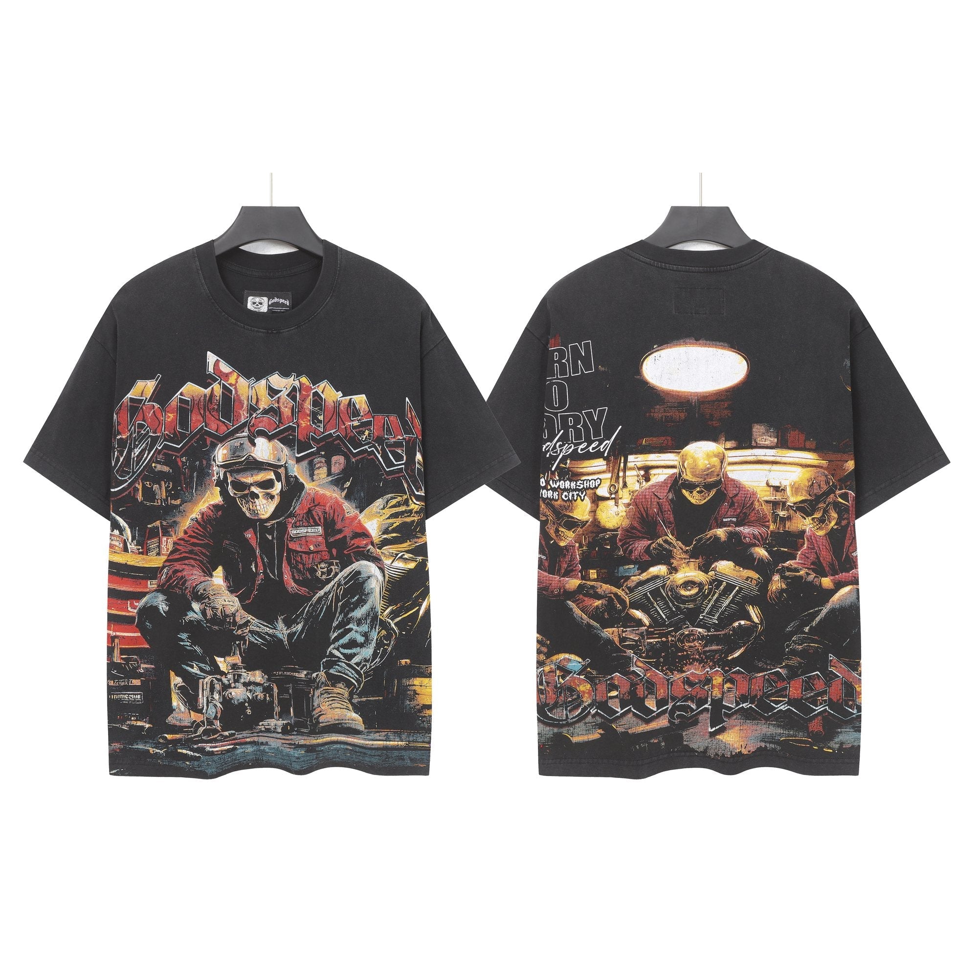 Godspeed Biker Workshop Graphic T-Shirt — hero