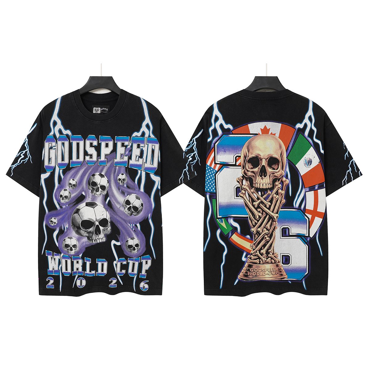Godspeed World Cup 2026 Skull Soccer Graphic T-Shirt — hero