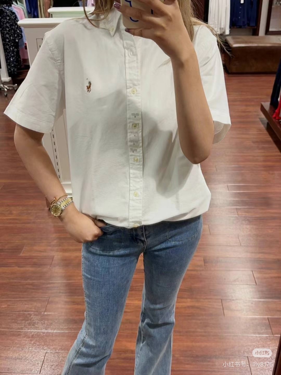 Test2-Ralph Lauren Cotton Oxford Short-Sleeve Button-Down Shirt — model