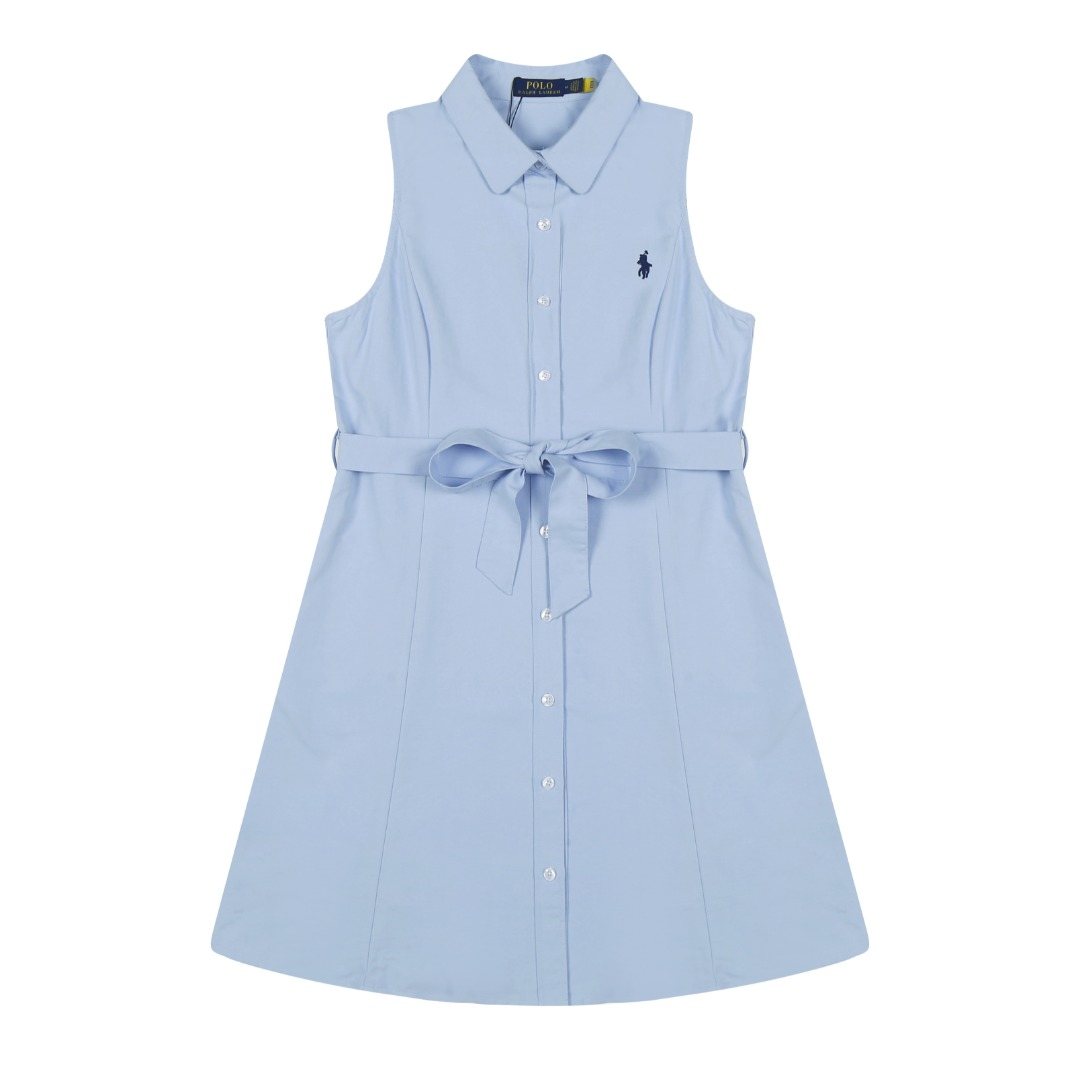 Test2-Ralph Lauren Sleeveless Cotton Oxford Shirt Dress with Tie Waist — front