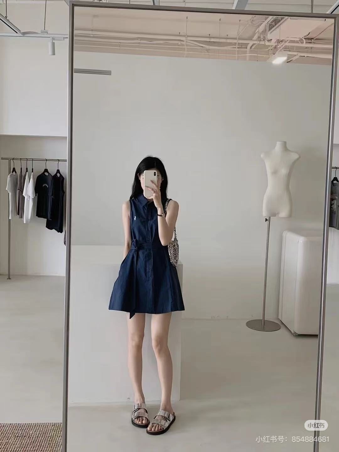 Test2-Ralph Lauren Belted Sleeveless Shirt Dress — model